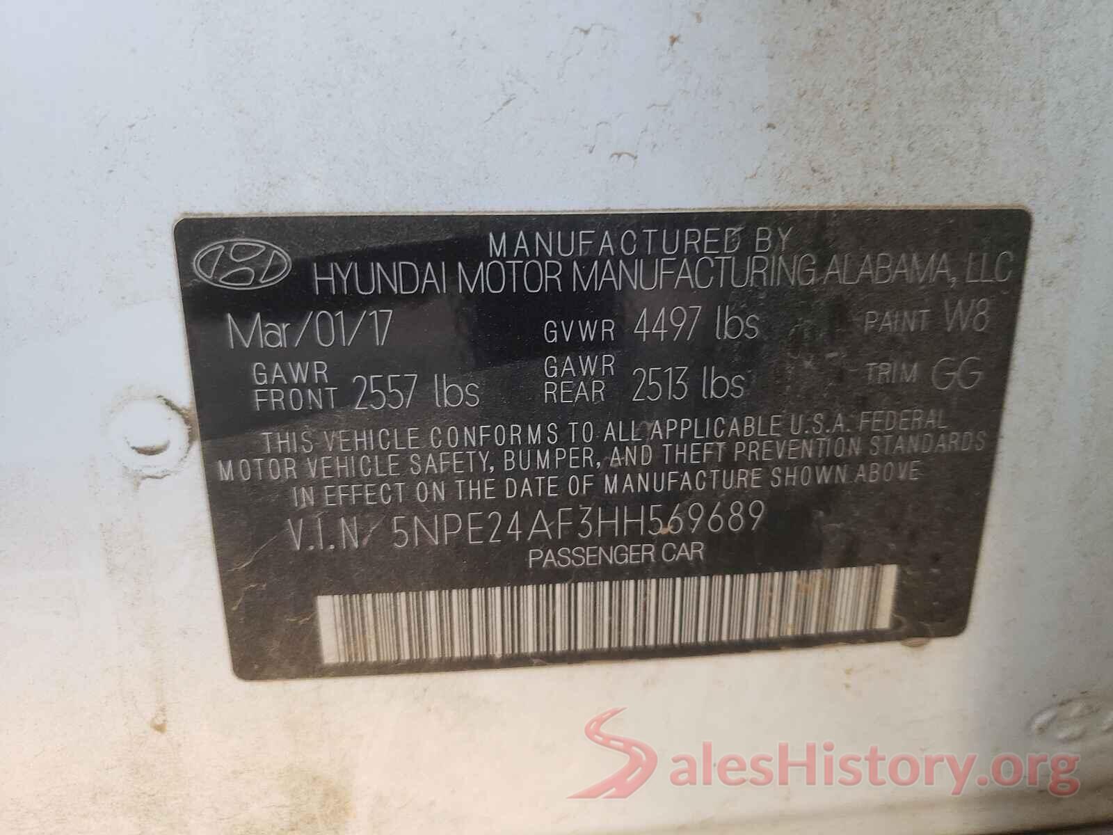 5NPE24AF3HH569689 2017 HYUNDAI SONATA