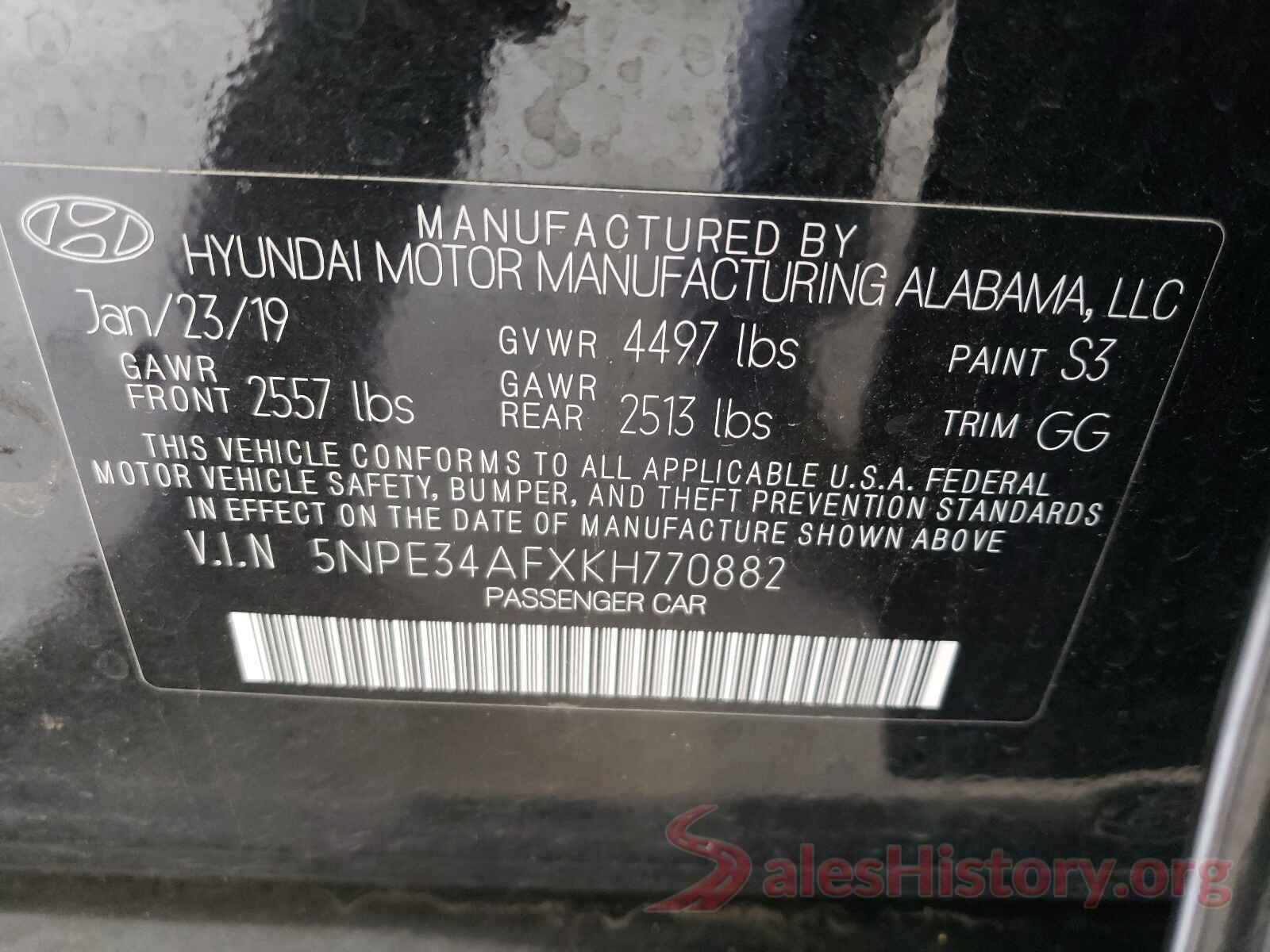 5NPE34AFXKH770882 2019 HYUNDAI SONATA