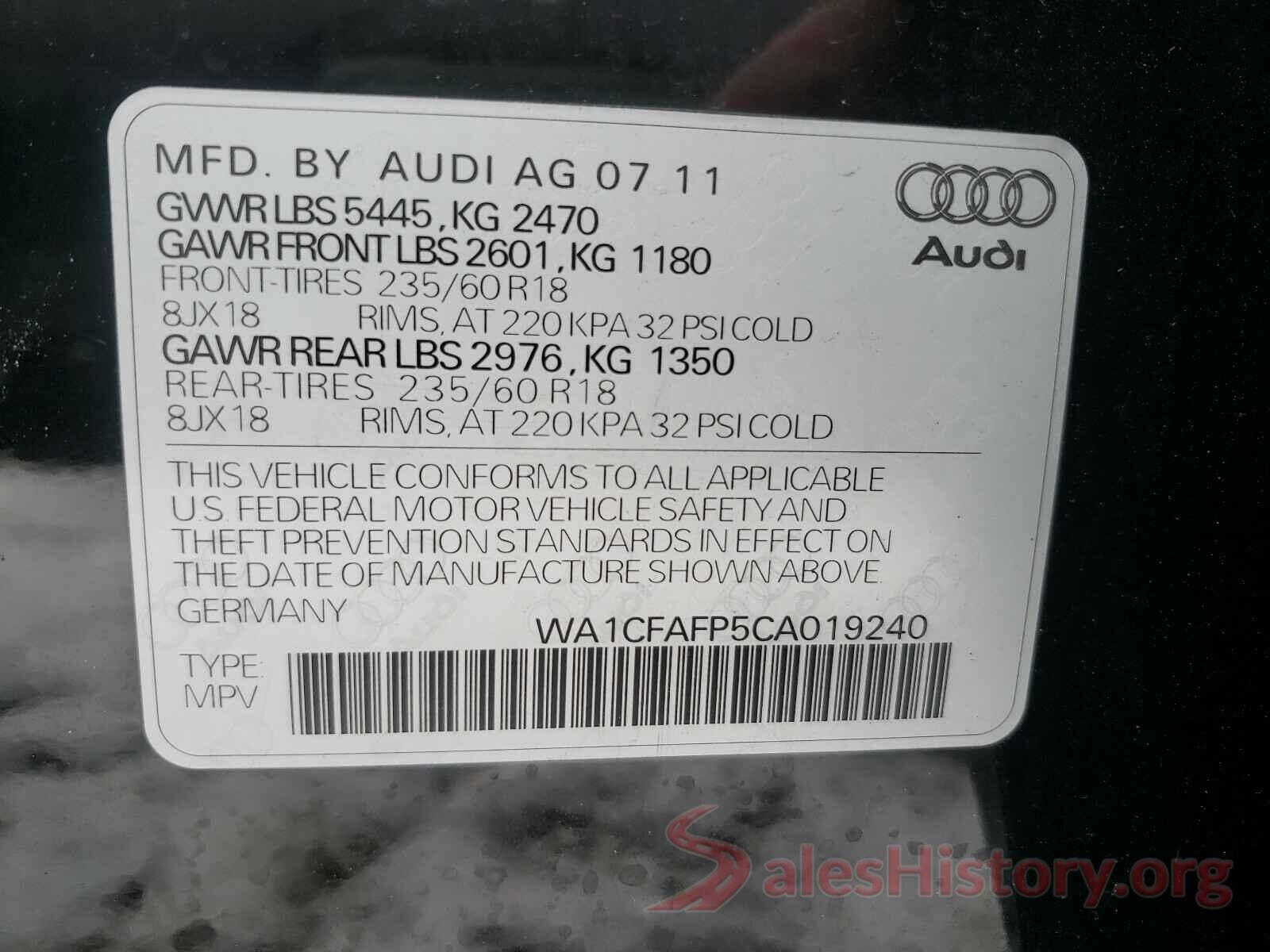 WA1CFAFP5CA019240 2012 AUDI Q5