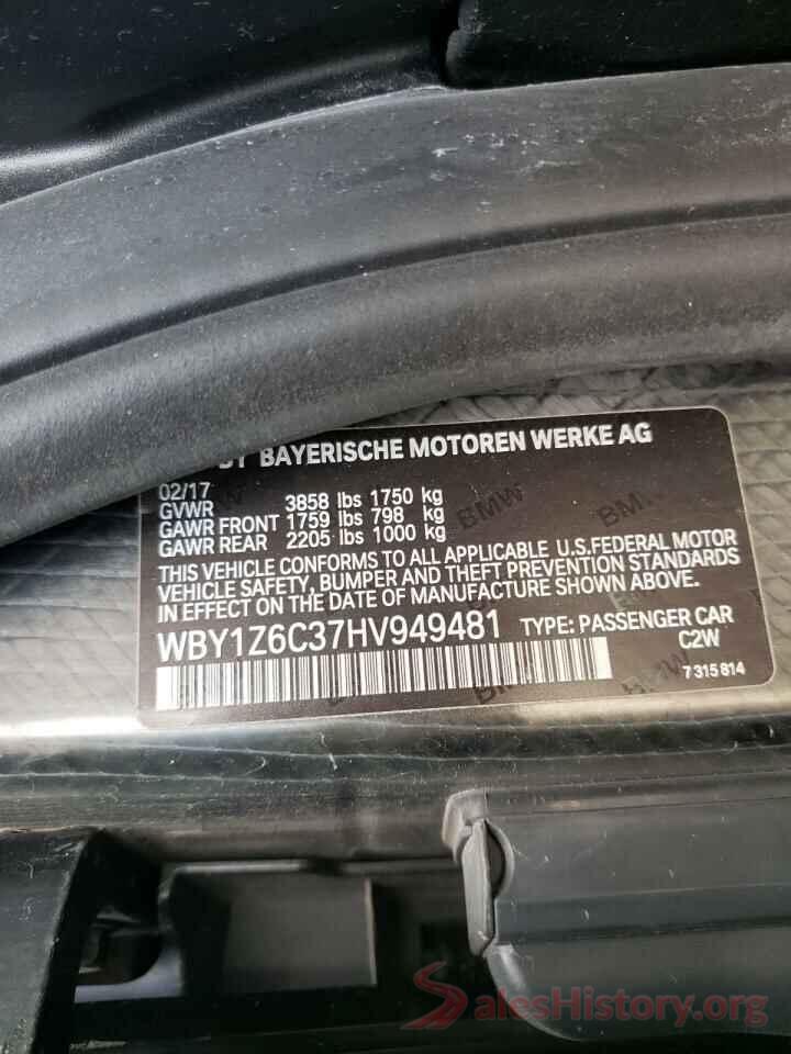 WBY1Z6C37HV949481 2017 BMW I SERIES