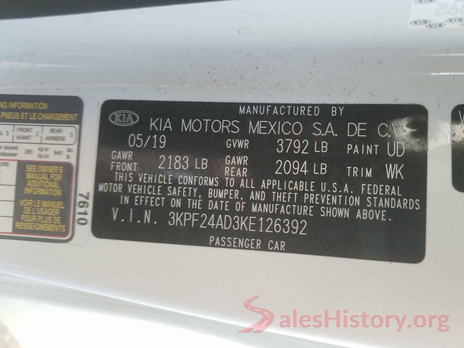 3KPF24AD3KE126392 2019 KIA FORTE