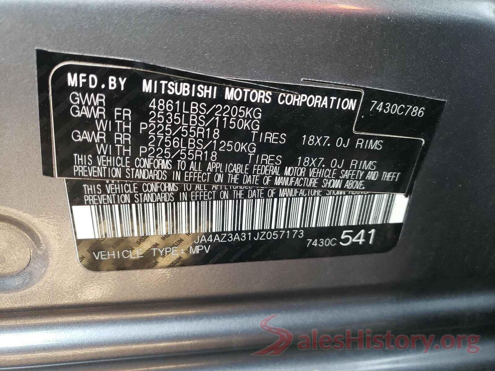 JA4AZ3A31JZ057173 2018 MITSUBISHI OUTLANDER