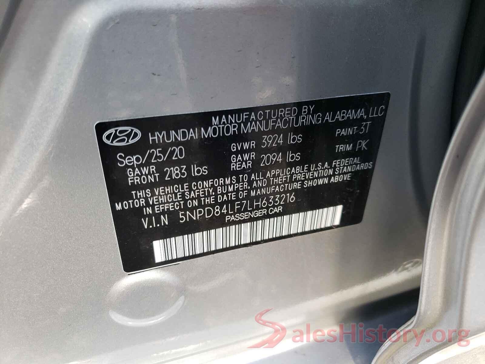 5NPD84LF7LH633216 2020 HYUNDAI ELANTRA