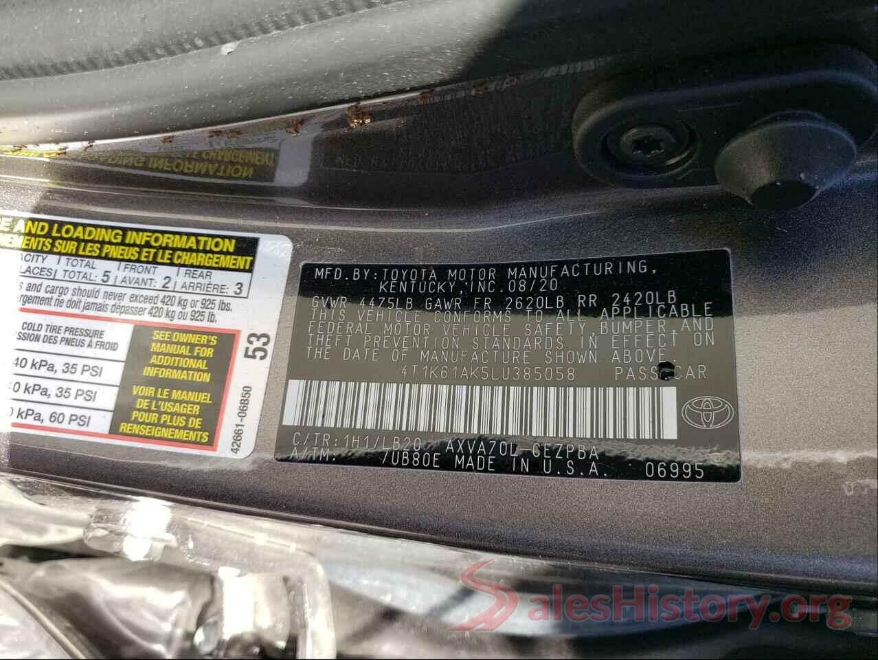 4T1K61AK5LU385058 2020 TOYOTA CAMRY