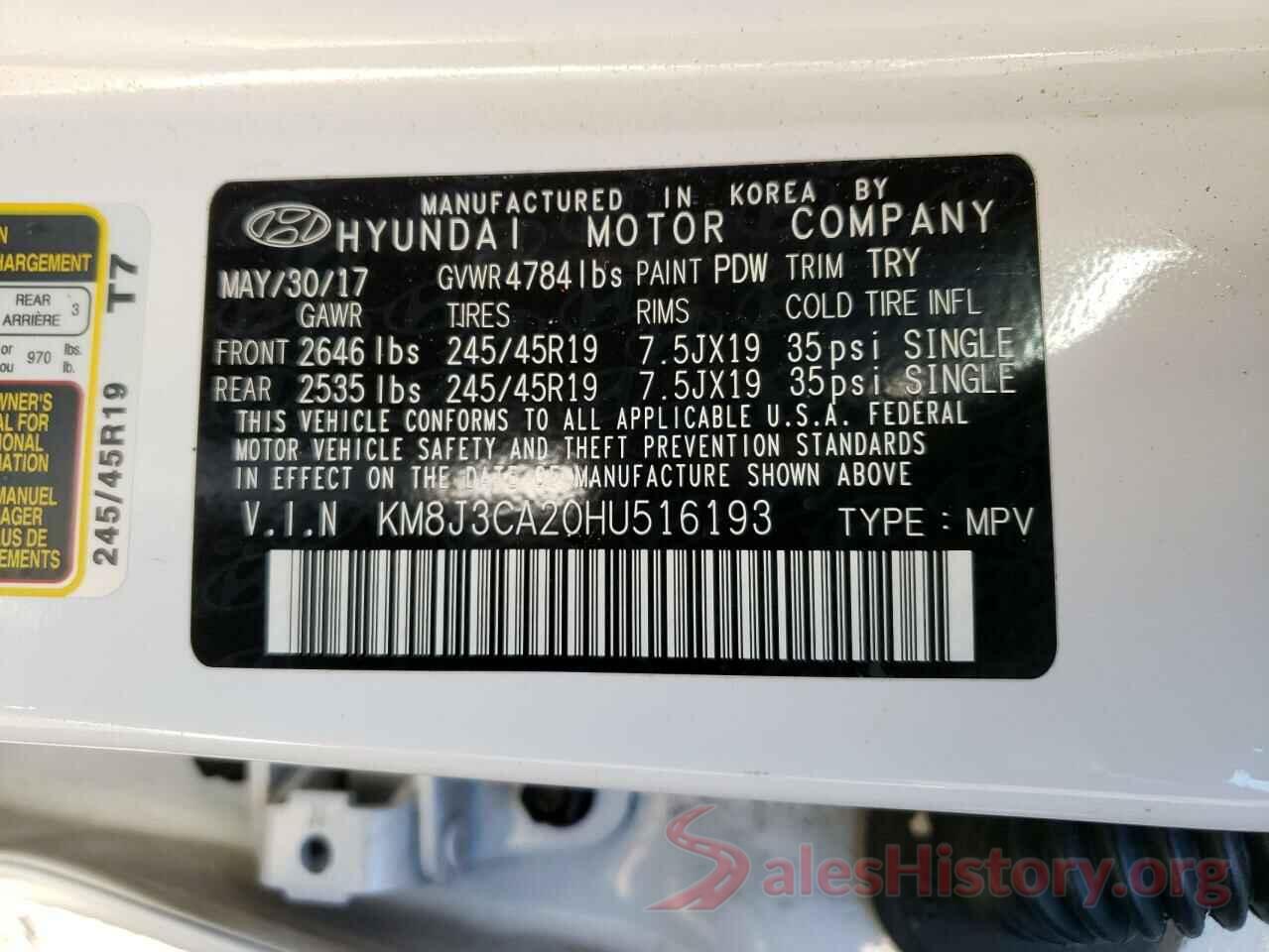 KM8J3CA20HU516193 2017 HYUNDAI TUCSON