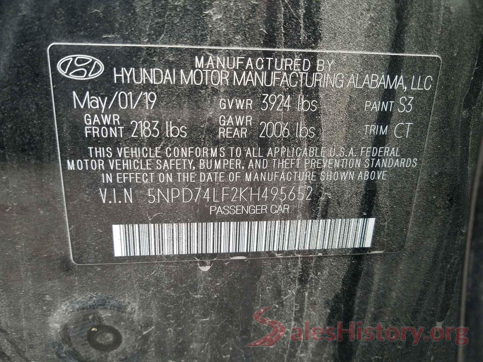 5NPD74LF2KH495652 2019 HYUNDAI ELANTRA