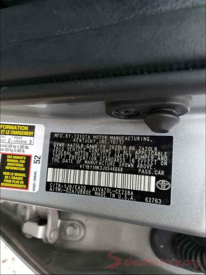 4T1B11HK3JU546668 2018 TOYOTA CAMRY