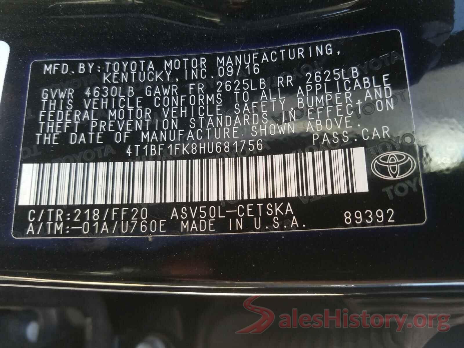 4T1BF1FK8HU681756 2017 TOYOTA CAMRY