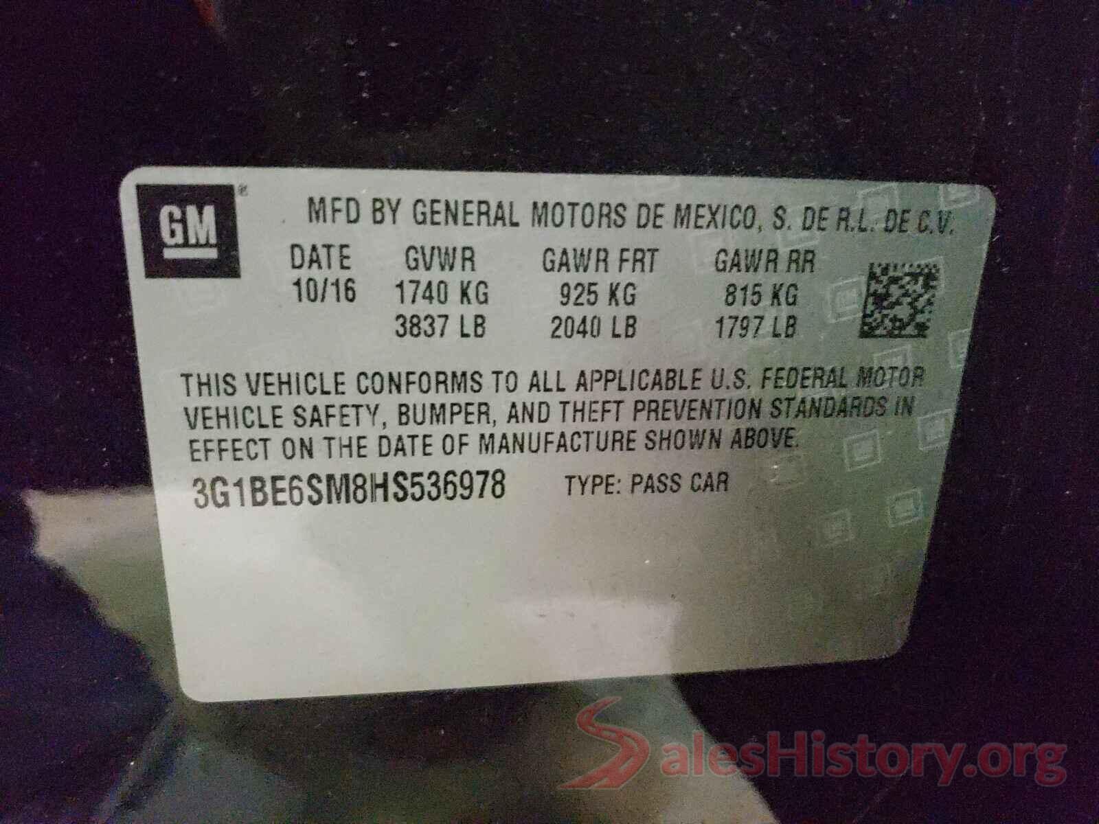 3G1BE6SM8HS536978 2017 CHEVROLET CRUZE