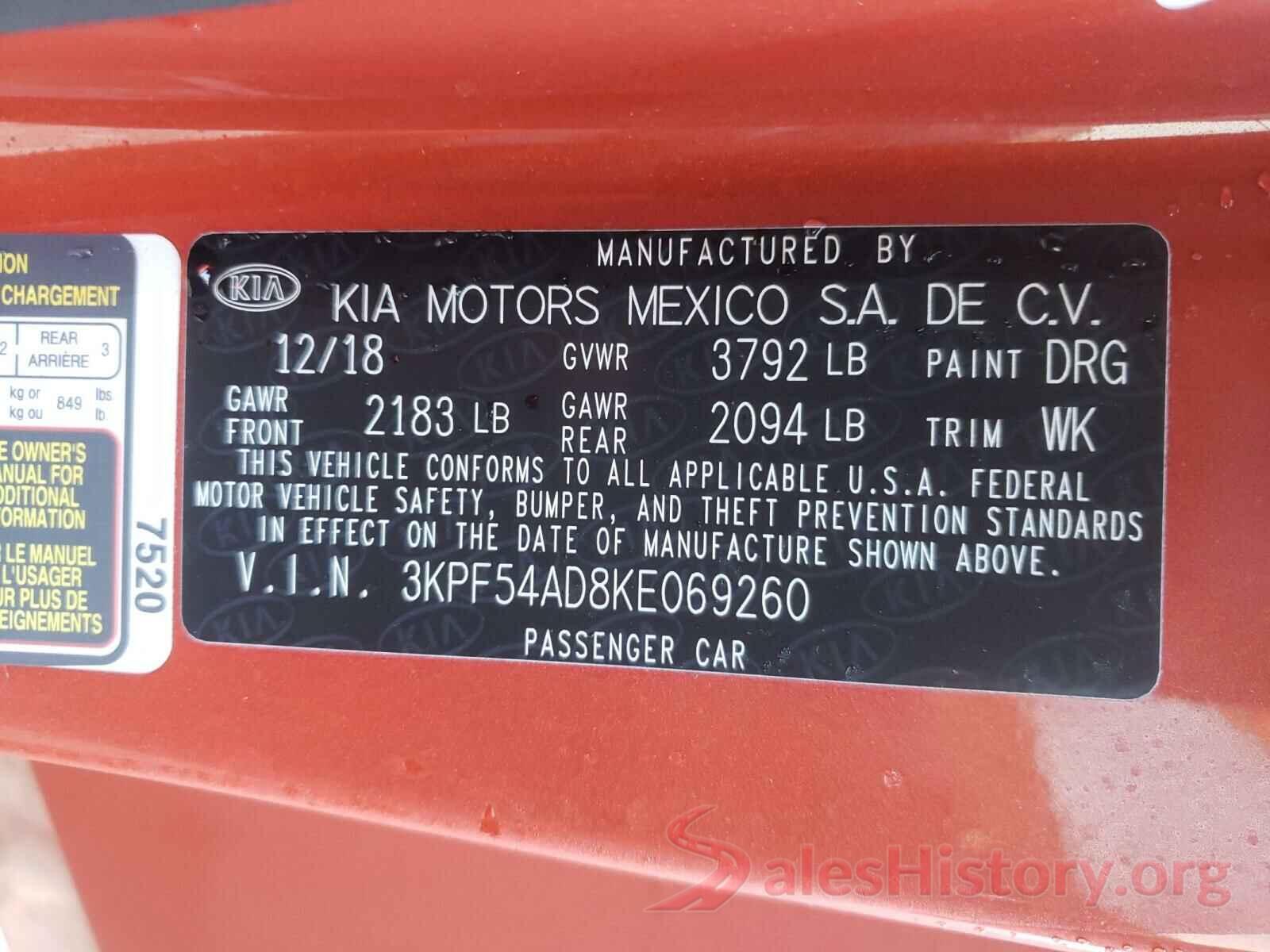 3KPF54AD8KE069260 2019 KIA FORTE