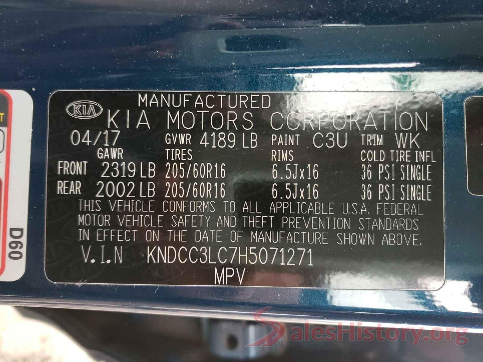 KNDCC3LC7H5071271 2017 KIA NIRO