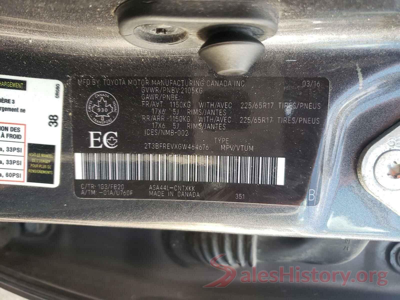 2T3BFREVXGW464676 2016 TOYOTA RAV4