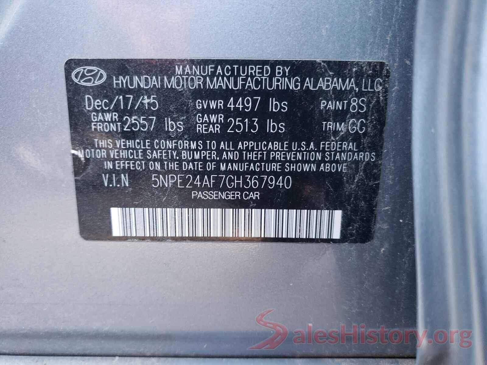 5NPE24AF7GH367940 2016 HYUNDAI SONATA