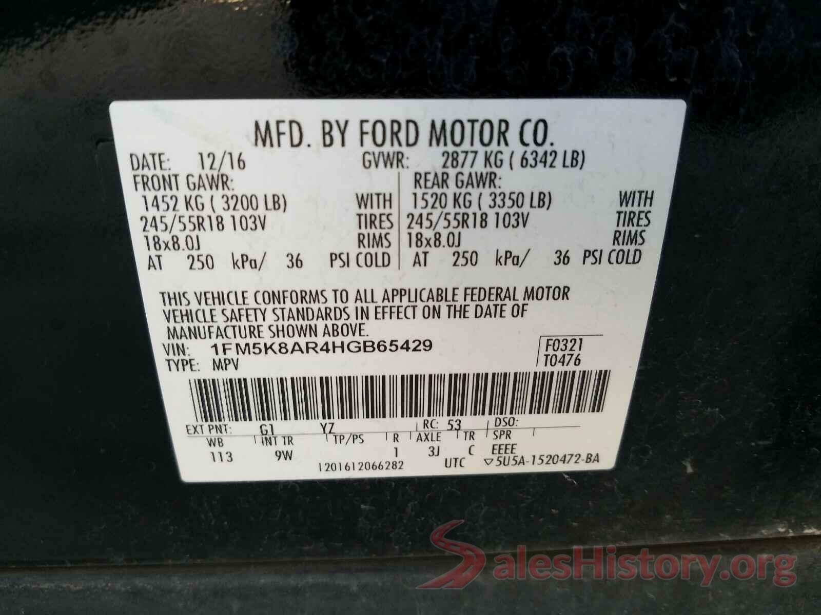 1FM5K8AR4HGB65429 2017 FORD EXPLORER