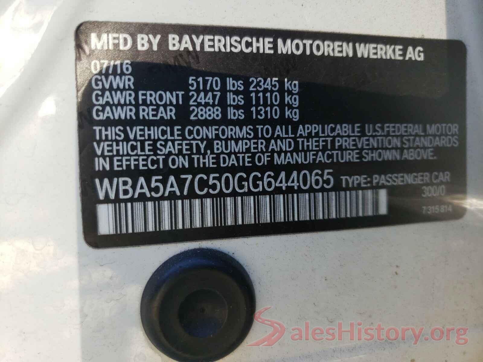 WBA5A7C50GG644065 2016 BMW 5 SERIES