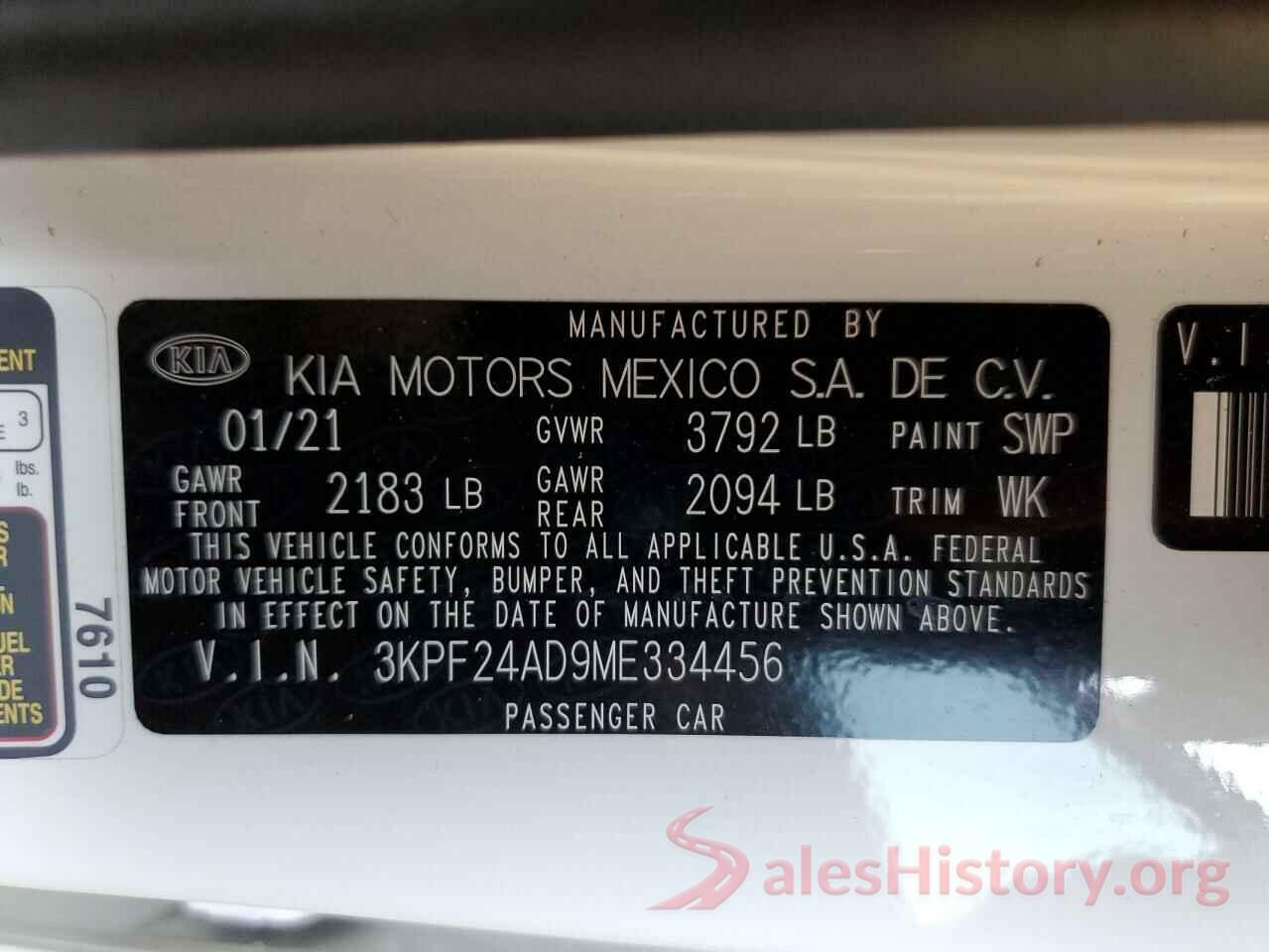 3KPF24AD9ME334456 2021 KIA FORTE