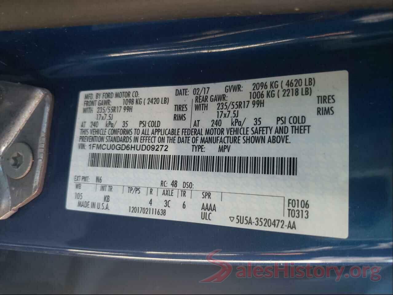 1FMCU0GD6HUD09272 2017 FORD ESCAPE