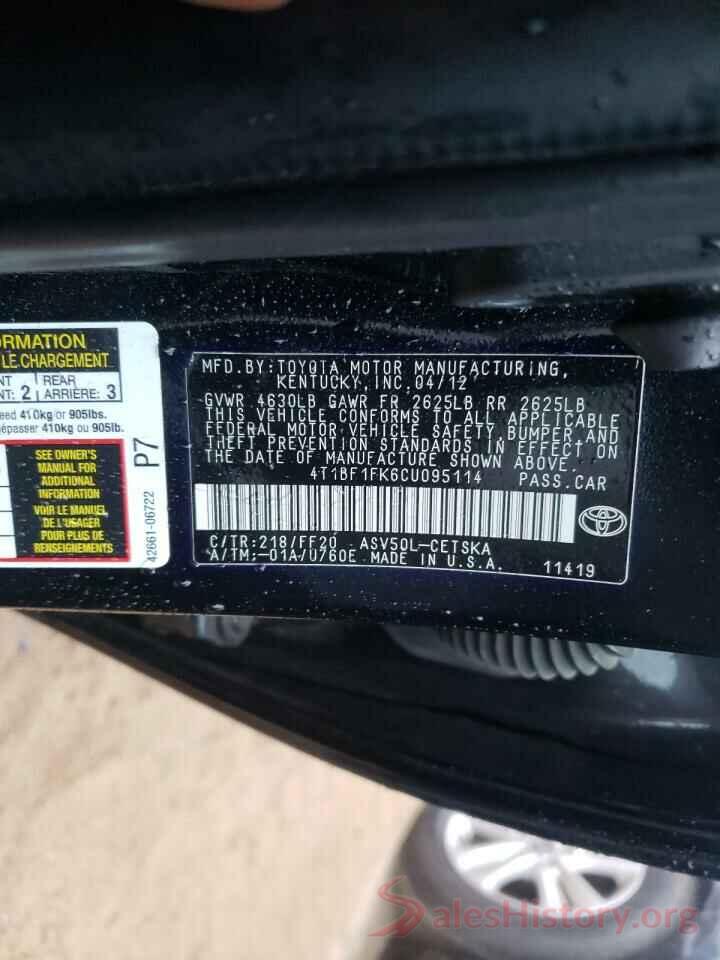 4T1BF1FK6CU095114 2012 TOYOTA CAMRY