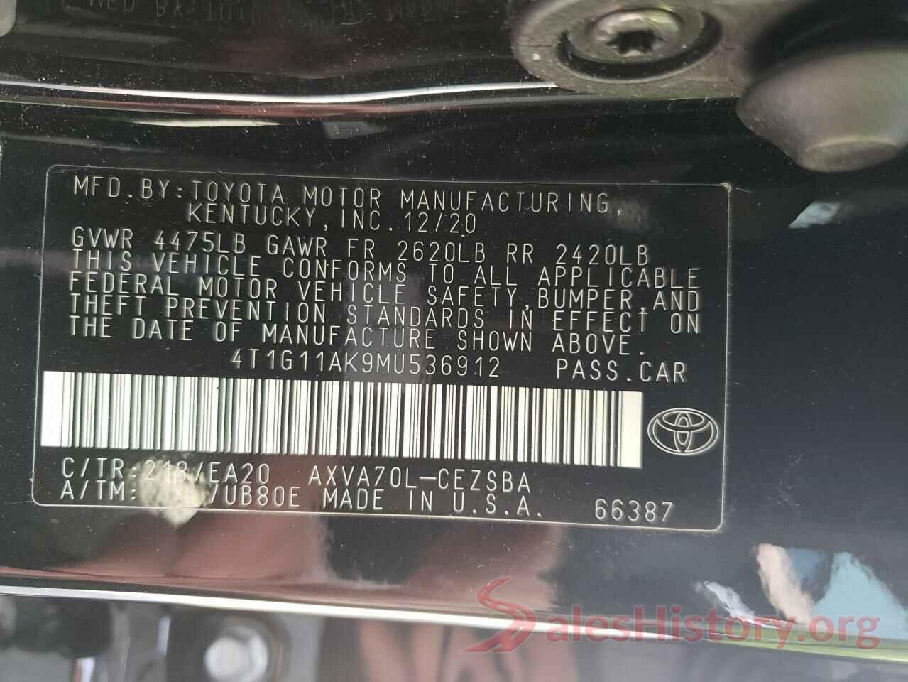 4T1G11AK9MU536912 2021 TOYOTA CAMRY