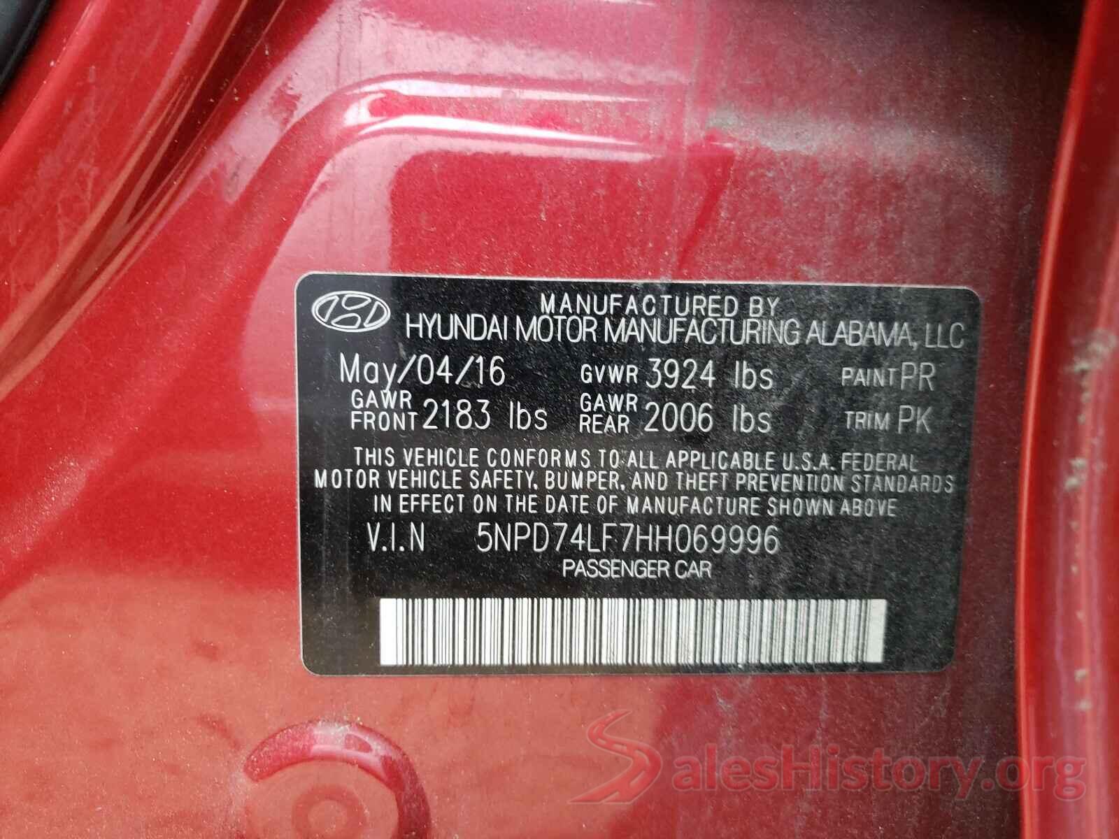 5NPD74LF7HH069996 2017 HYUNDAI ELANTRA