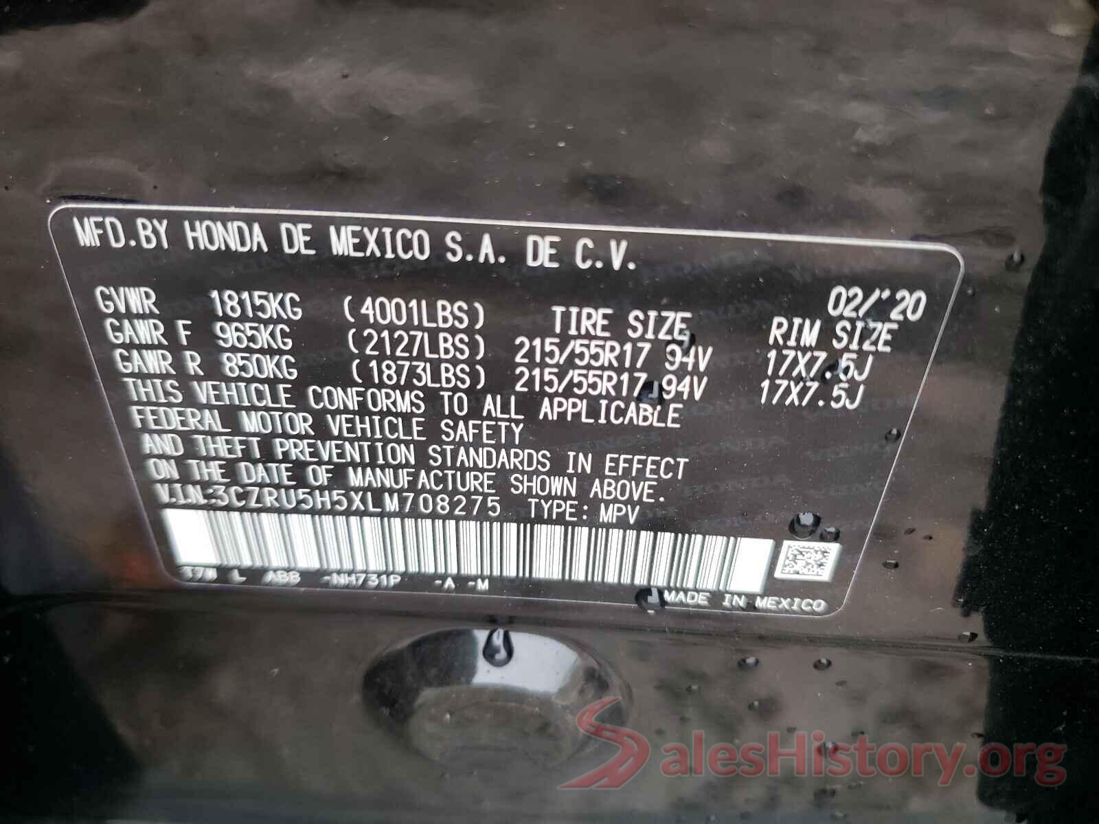 3CZRU5H5XLM708275 2020 HONDA HR-V