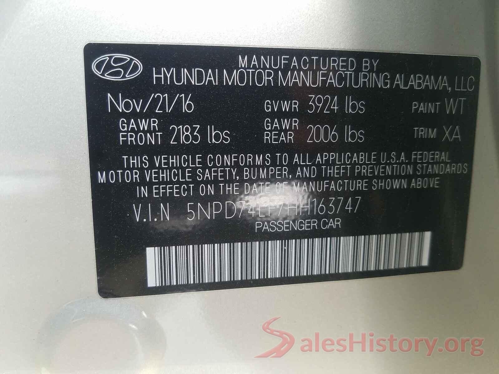 5NPD74LF7HH163747 2017 HYUNDAI ELANTRA