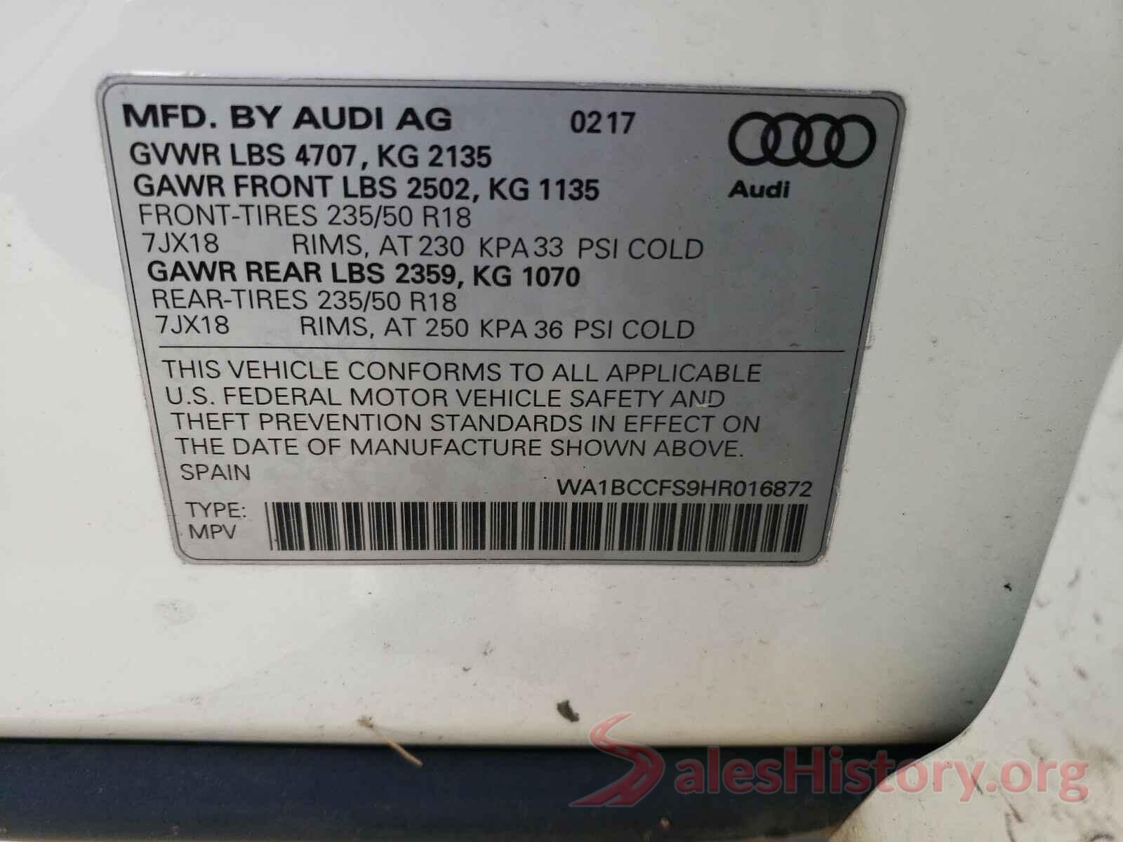 WA1BCCFS9HR016872 2017 AUDI Q3