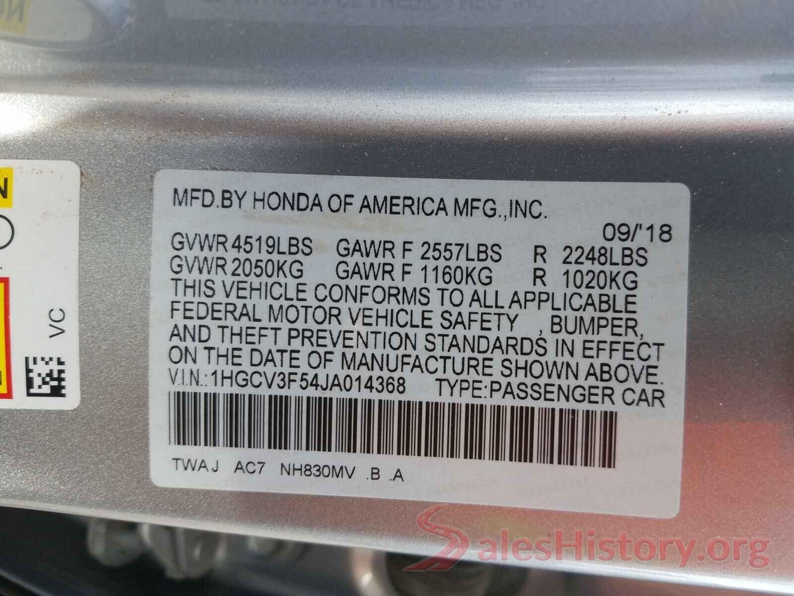 1HGCV3F54JA014368 2018 HONDA ACCORD