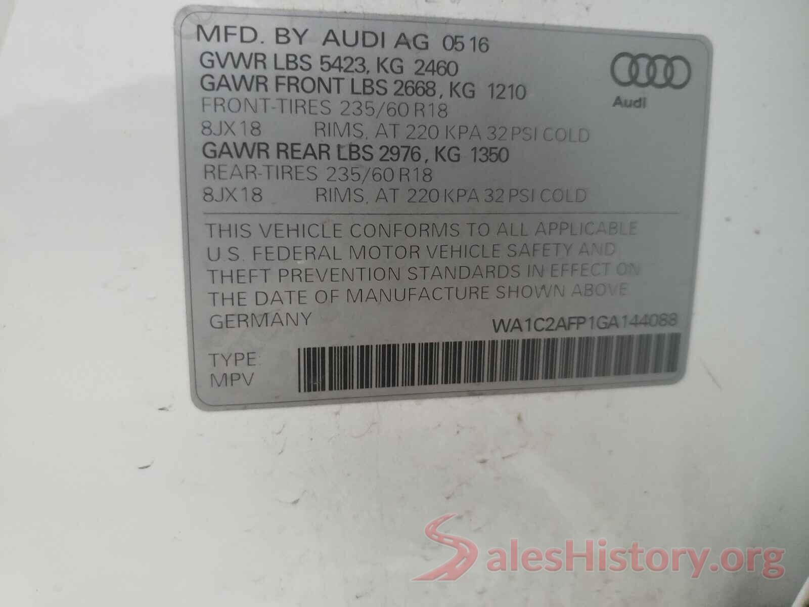 WA1C2AFP1GA144088 2016 AUDI Q5