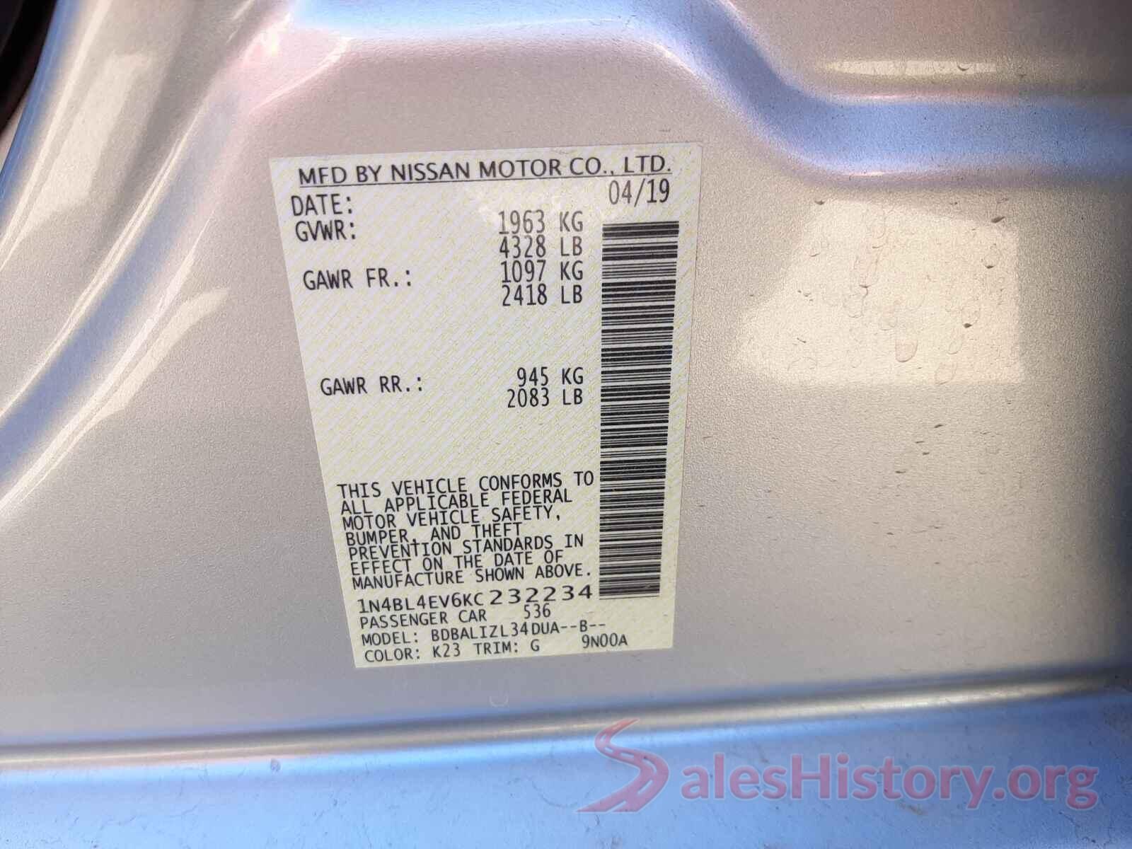 1N4BL4EV6KC232234 2019 NISSAN ALTIMA