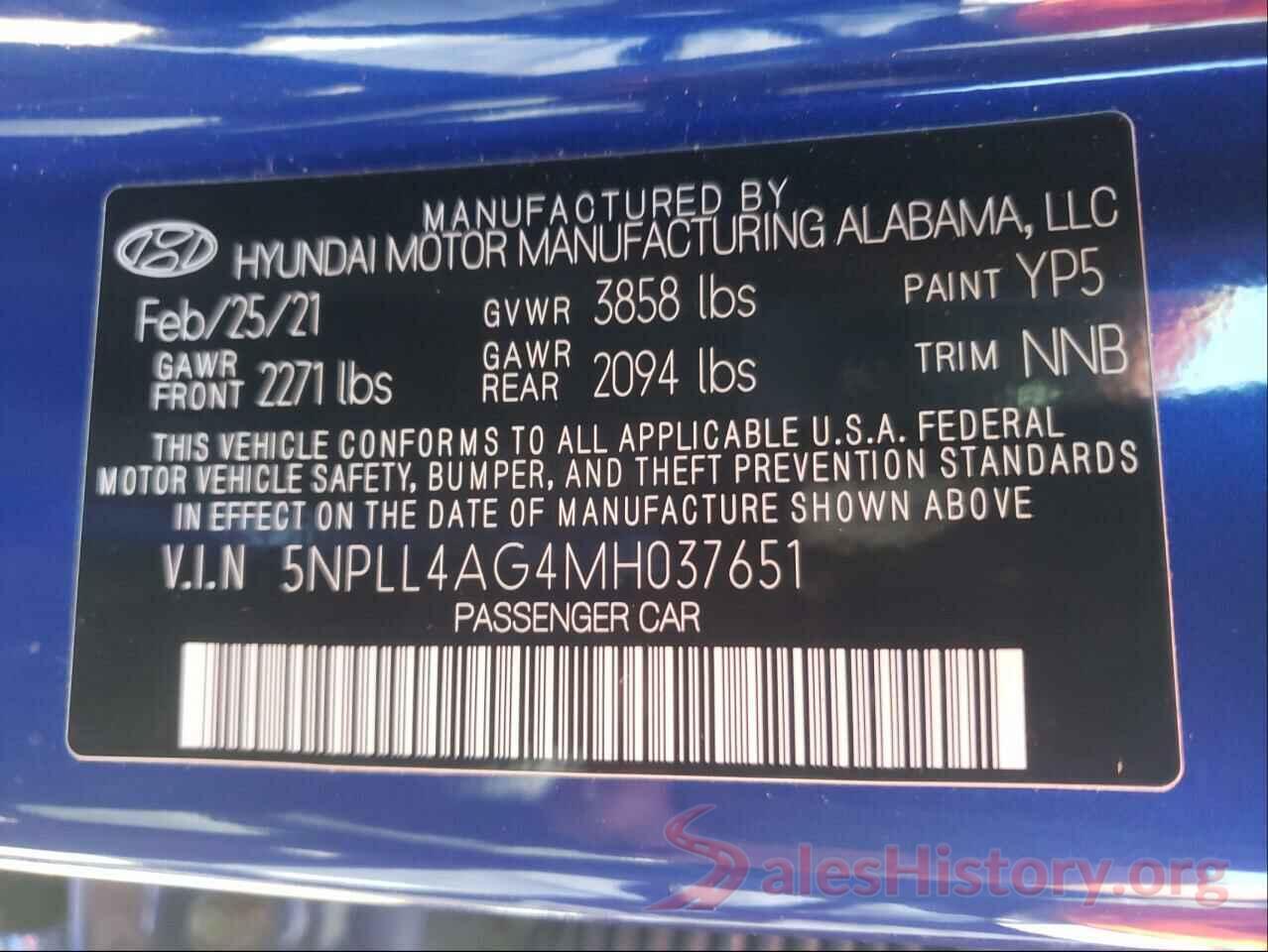 5NPLL4AG4MH037651 2021 HYUNDAI ELANTRA