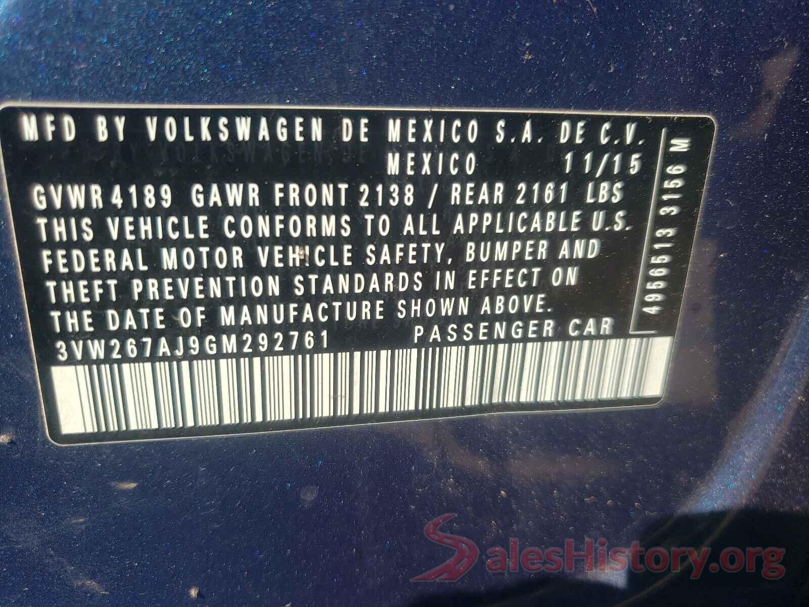 3VW267AJ9GM292761 2016 VOLKSWAGEN JETTA