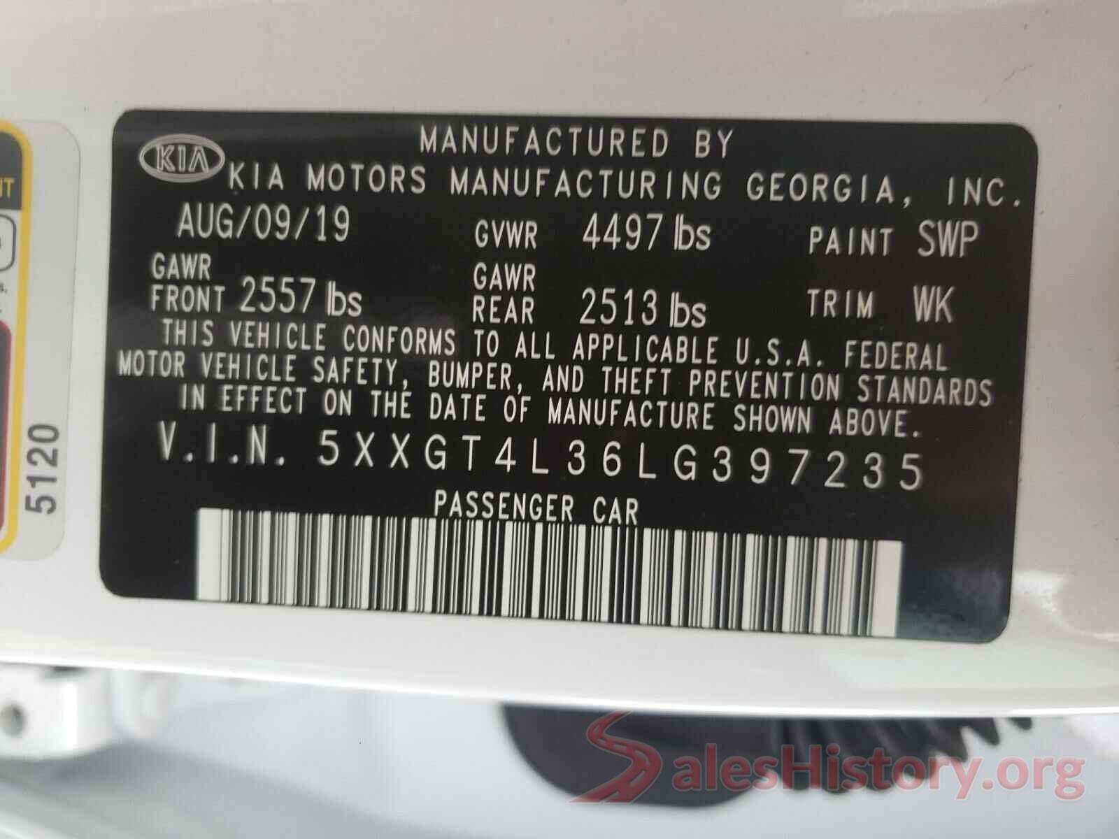 5XXGT4L36LG397235 2020 KIA OPTIMA