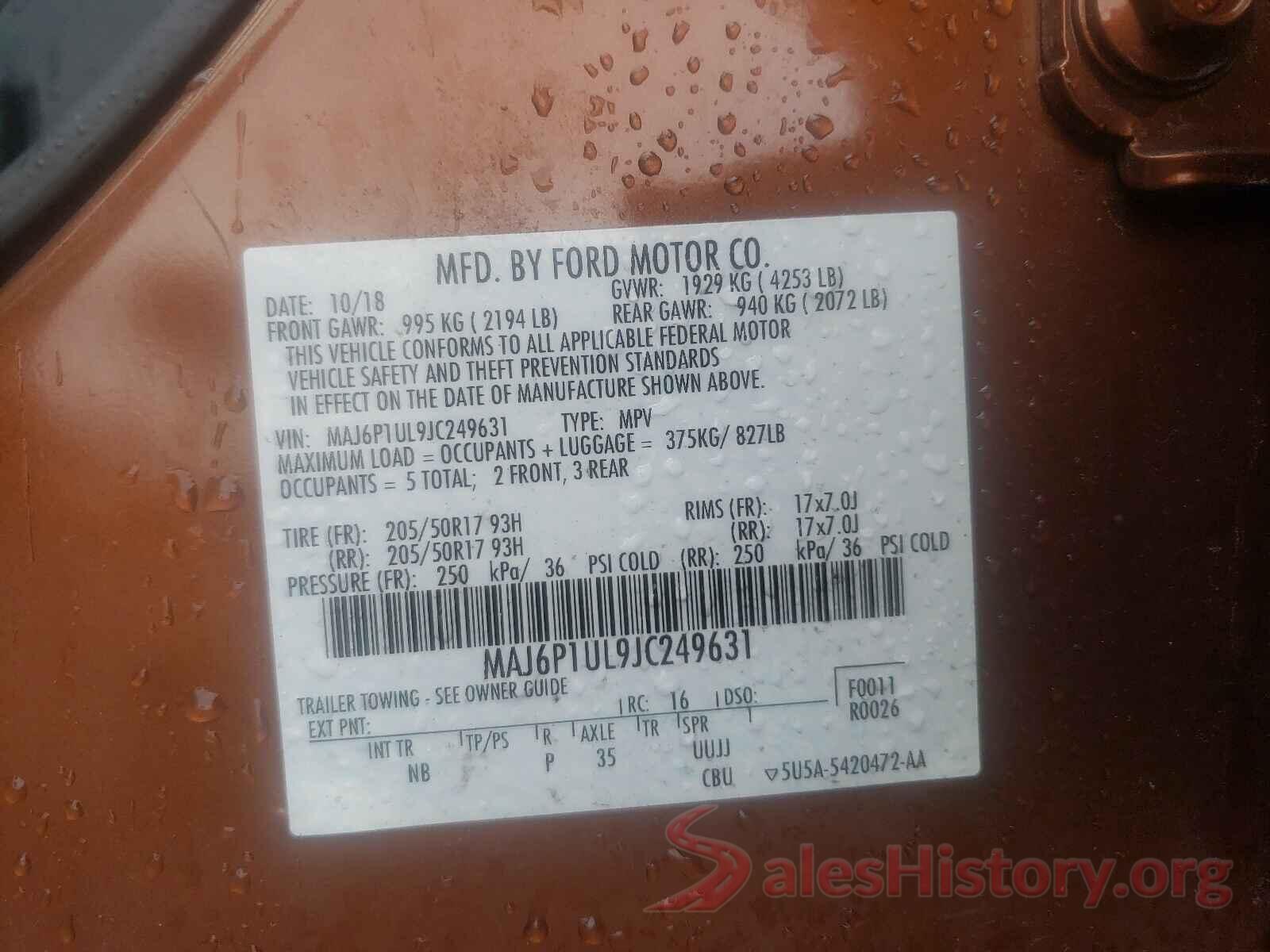 MAJ6P1UL9JC249631 2018 FORD ALL OTHER