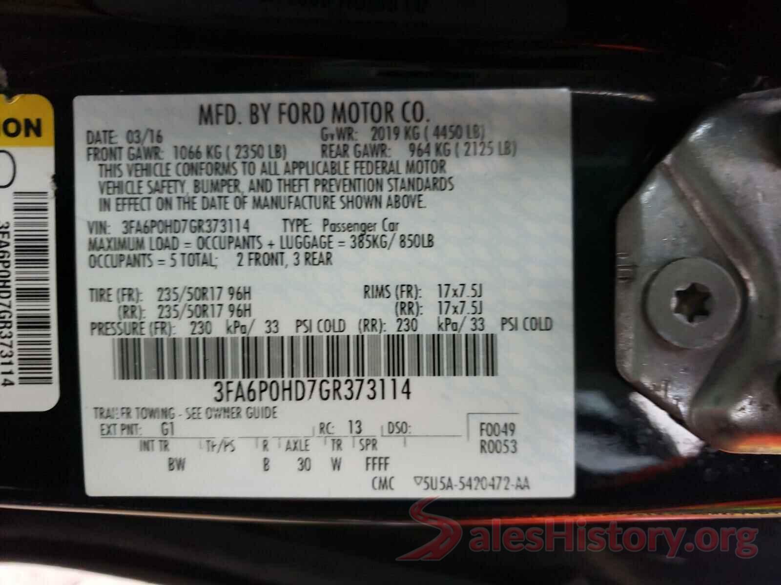 3FA6P0HD7GR373114 2016 FORD FUSION