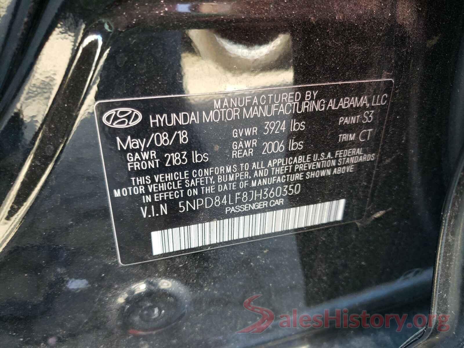 5NPD84LF8JH360350 2018 HYUNDAI ELANTRA