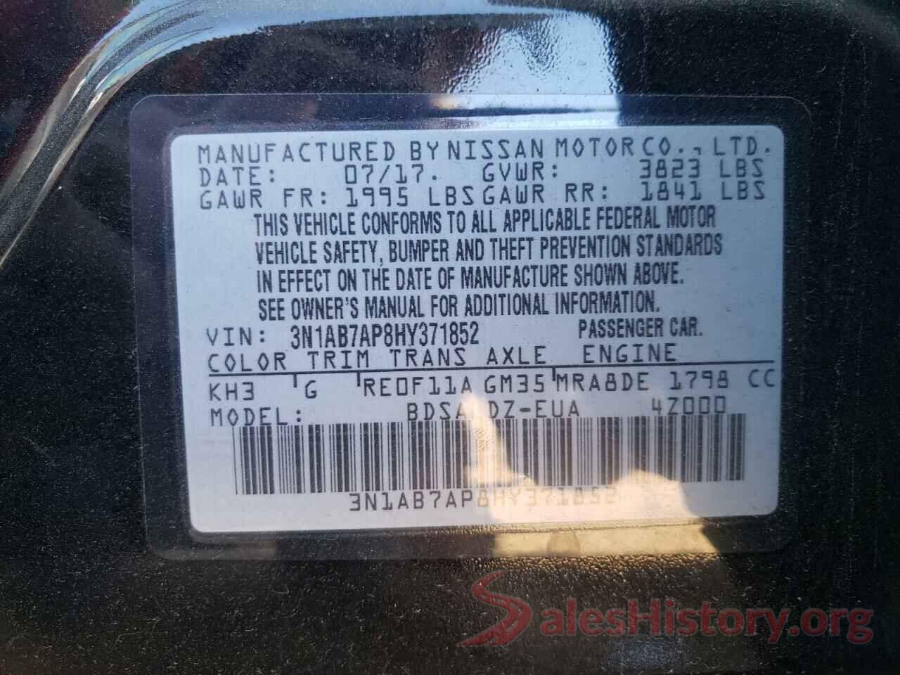 3N1AB7AP8HY371852 2017 NISSAN SENTRA