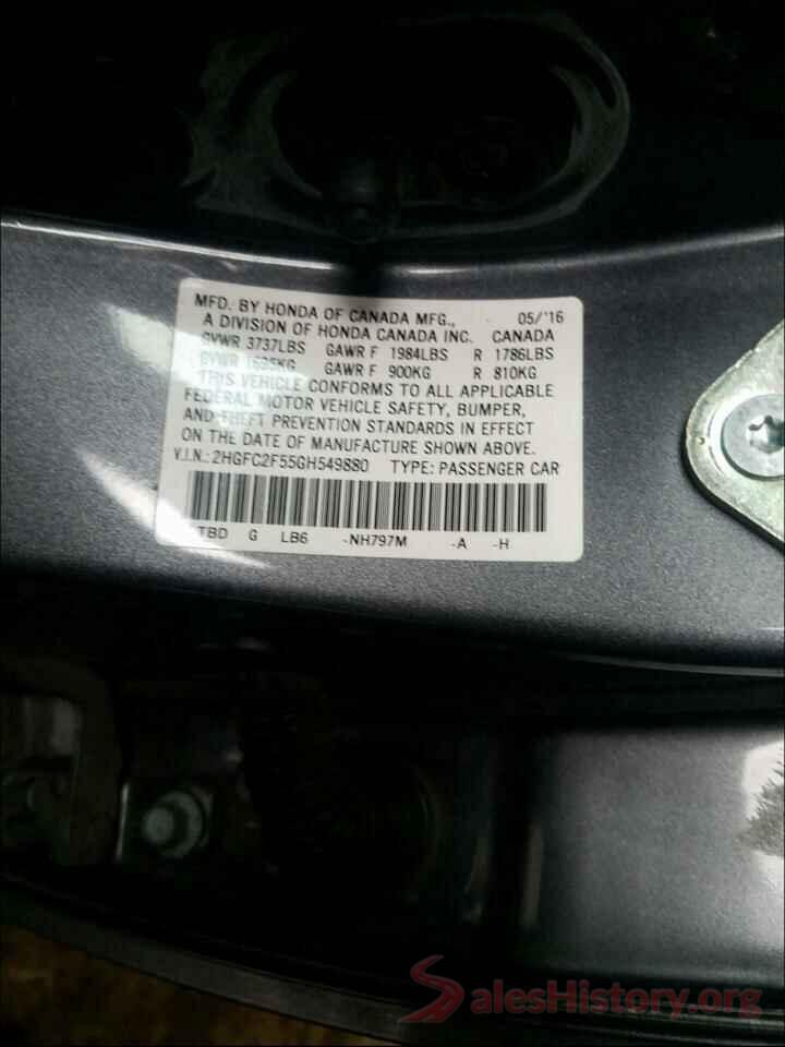 2HGFC2F55GH549880 2016 HONDA CIVIC