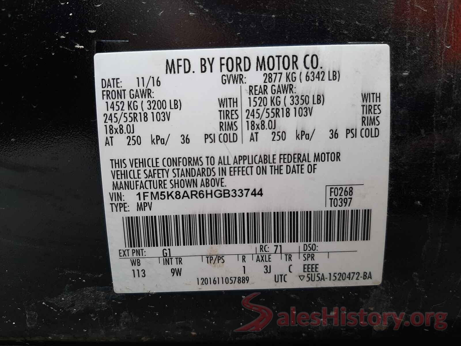 1FM5K8AR6HGB33744 2017 FORD EXPLORER