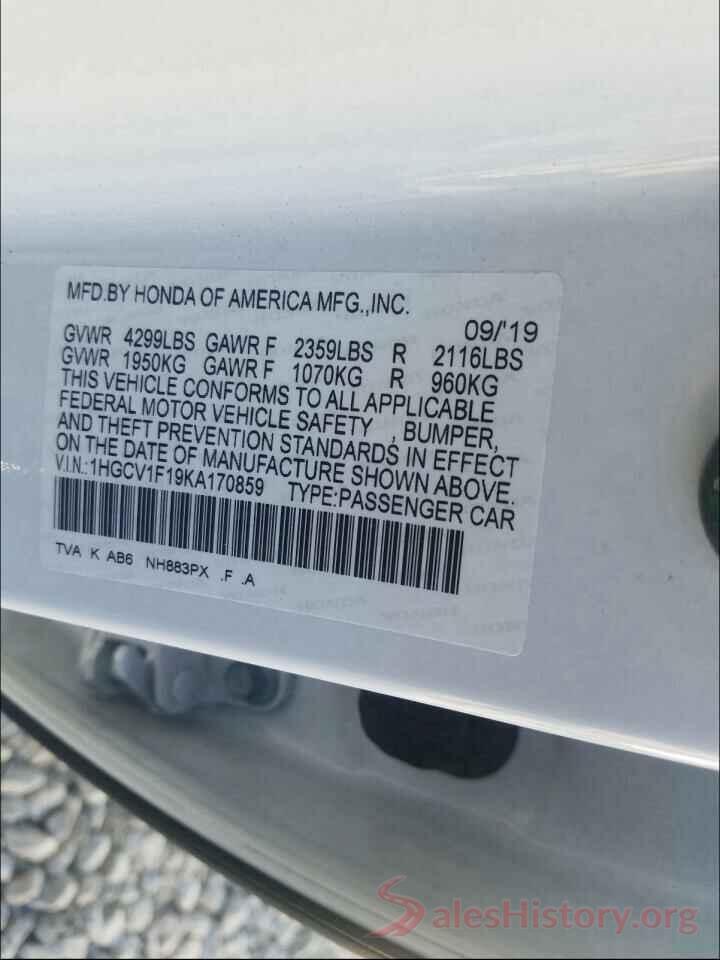 1HGCV1F19KA170859 2019 HONDA ACCORD