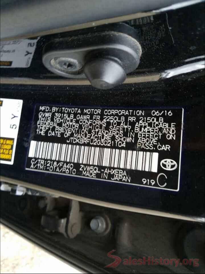 JTDKBRFU2G3021104 2016 TOYOTA PRIUS