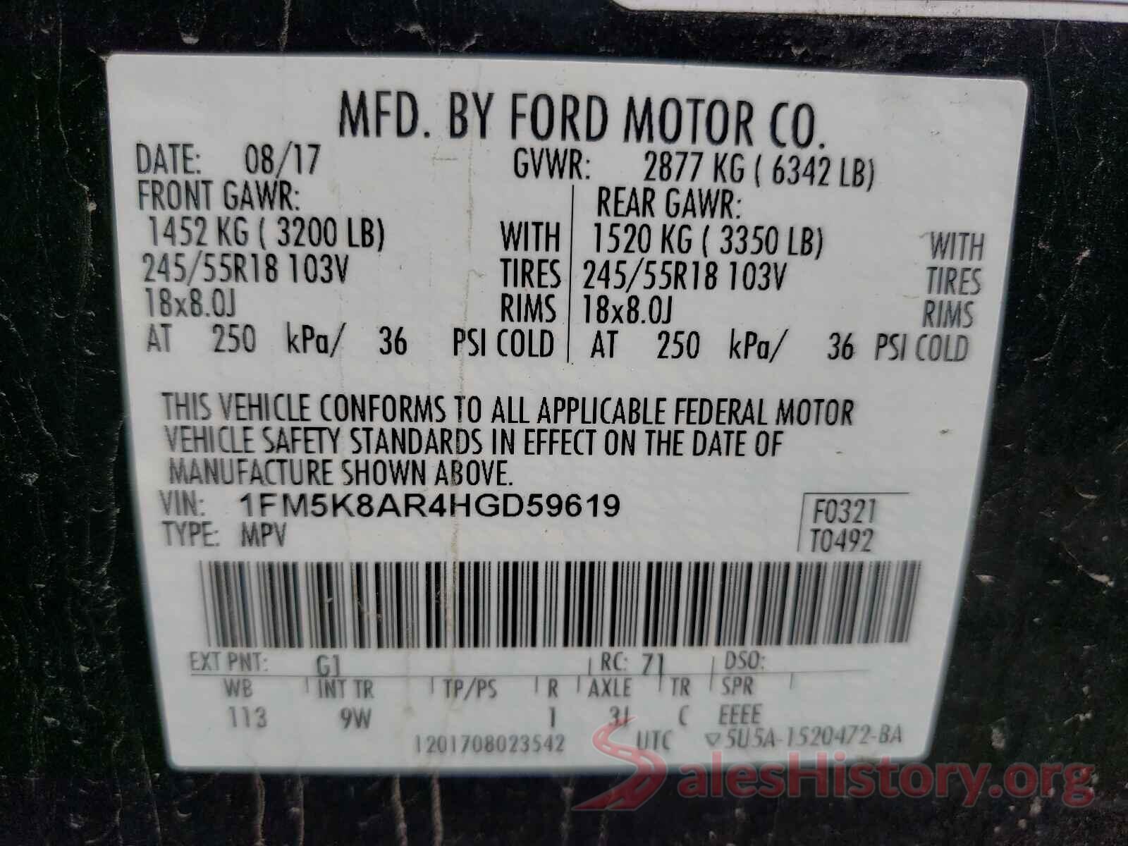 1FM5K8AR4HGD59619 2017 FORD EXPLORER