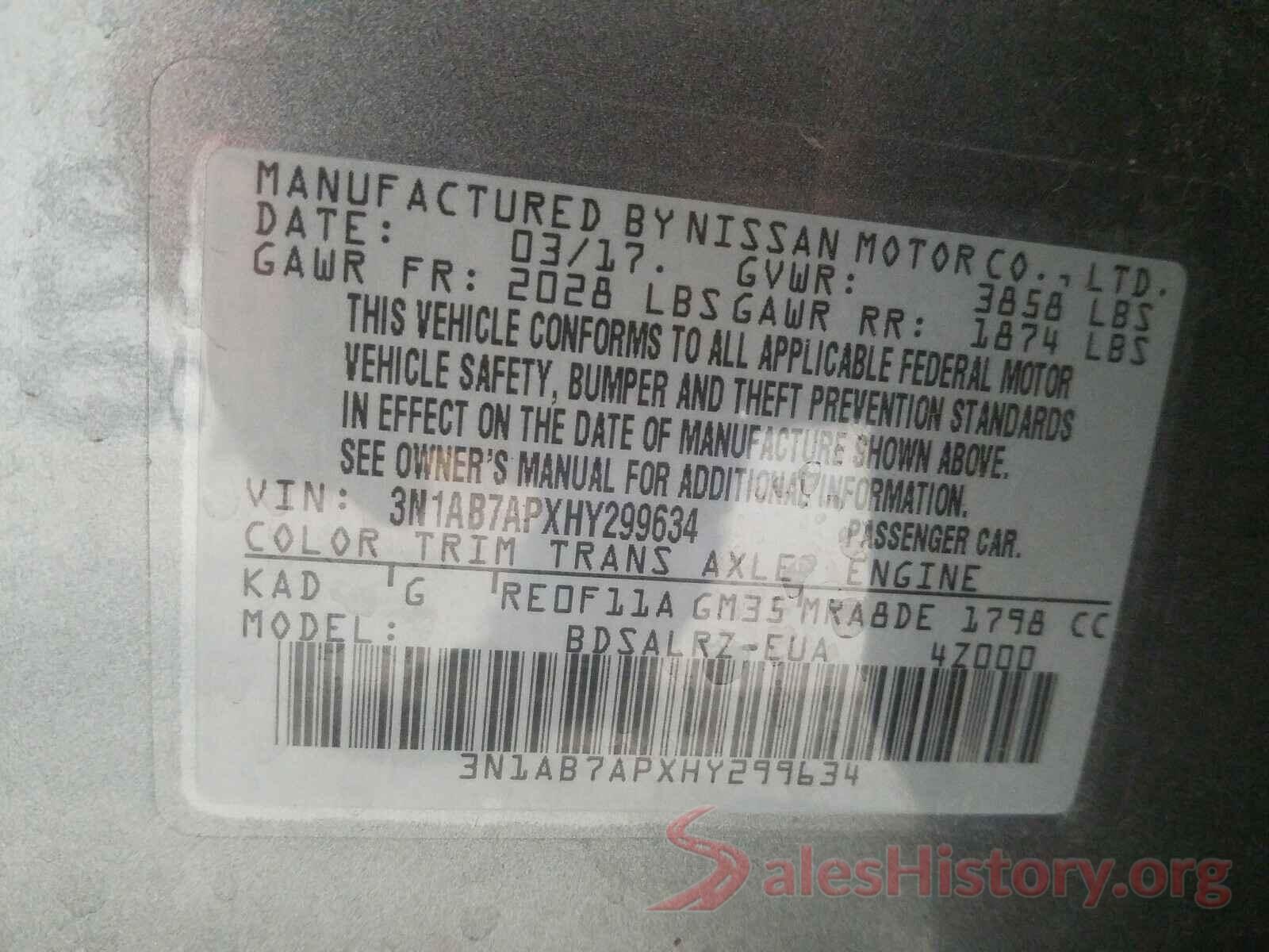 3N1AB7APXHY299634 2017 NISSAN SENTRA