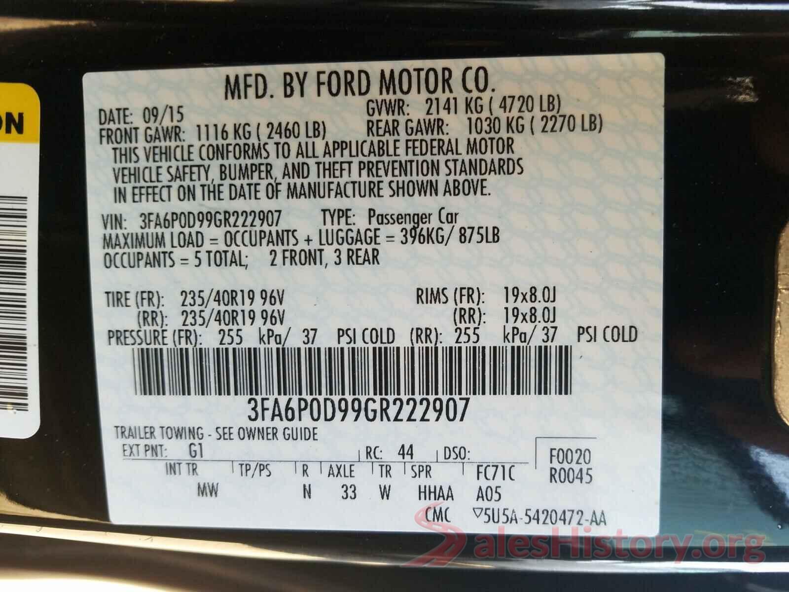 3FA6P0D99GR222907 2016 FORD FUSION