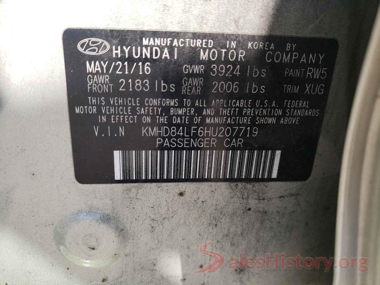 KMHD84LF6HU207719 2017 HYUNDAI ELANTRA