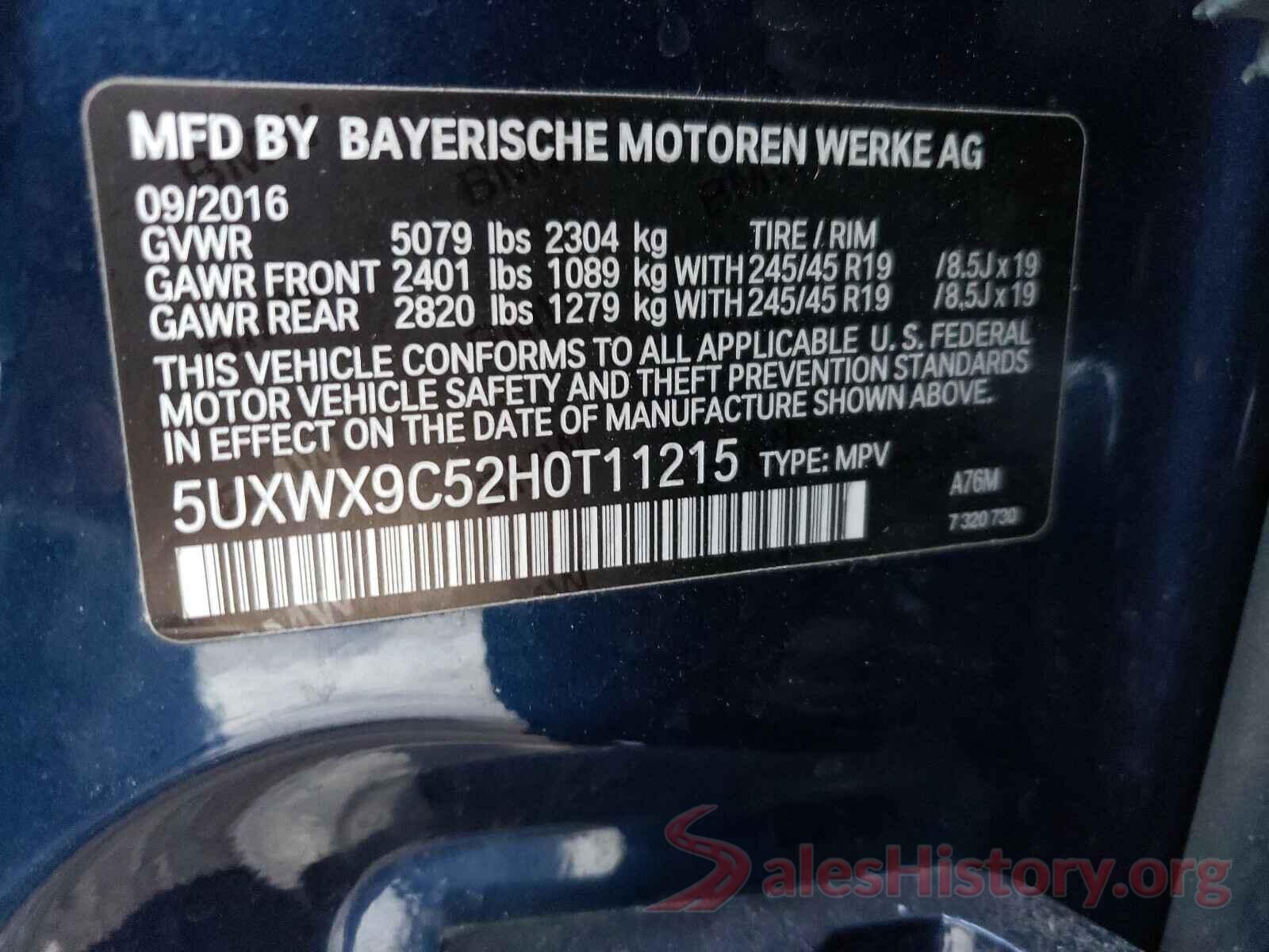 5UXWX9C52H0T11215 2017 BMW X3