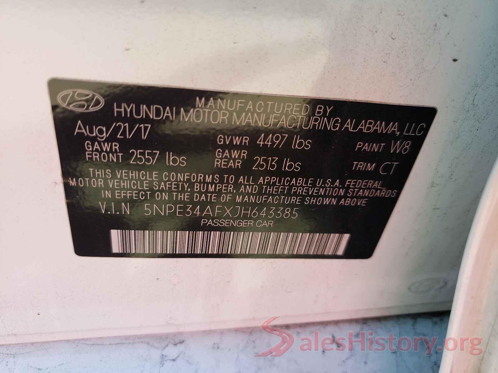 5NPE34AFXJH643385 2018 HYUNDAI SONATA