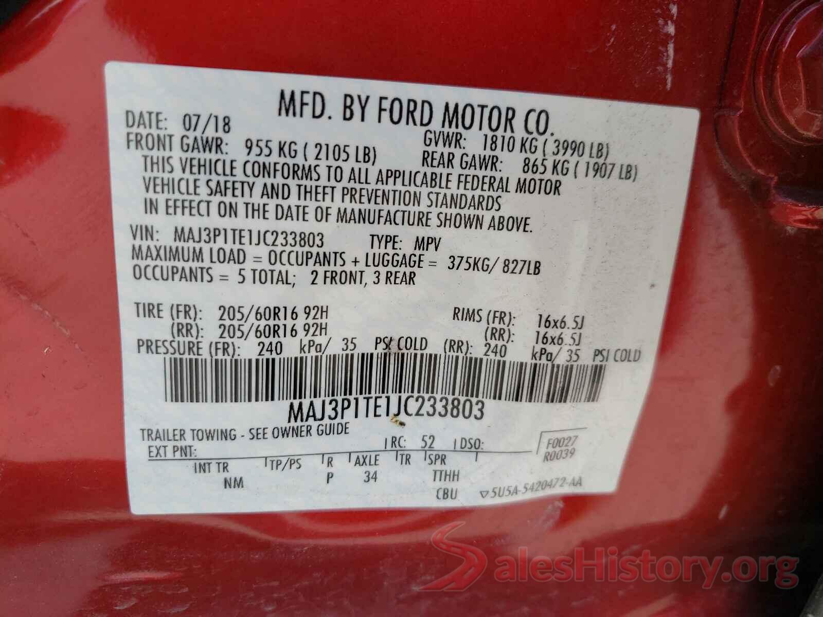 MAJ3P1VE0JC232803 2018 FORD ALL OTHER