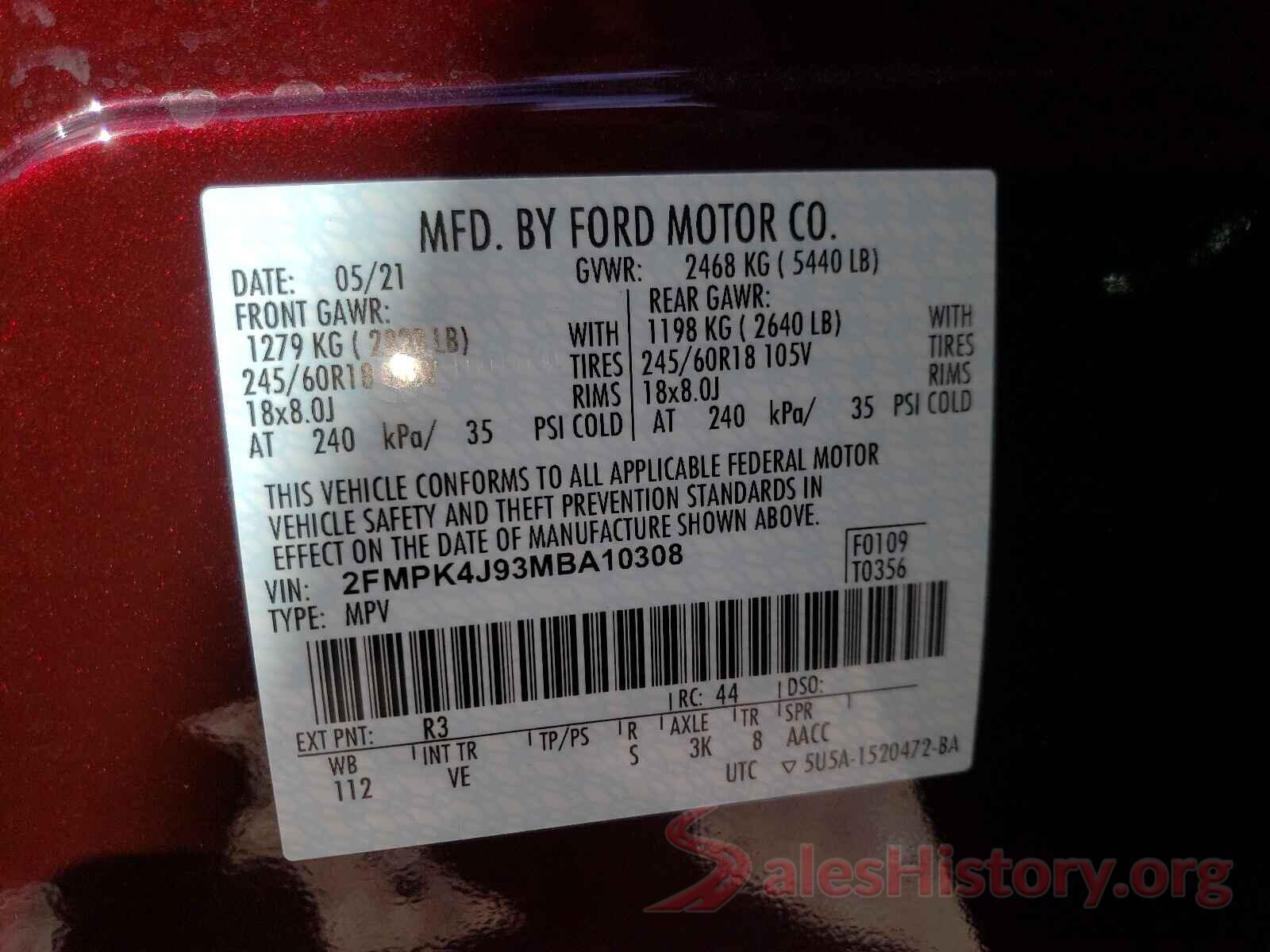 2FMPK4J93MBA10308 2021 FORD EDGE