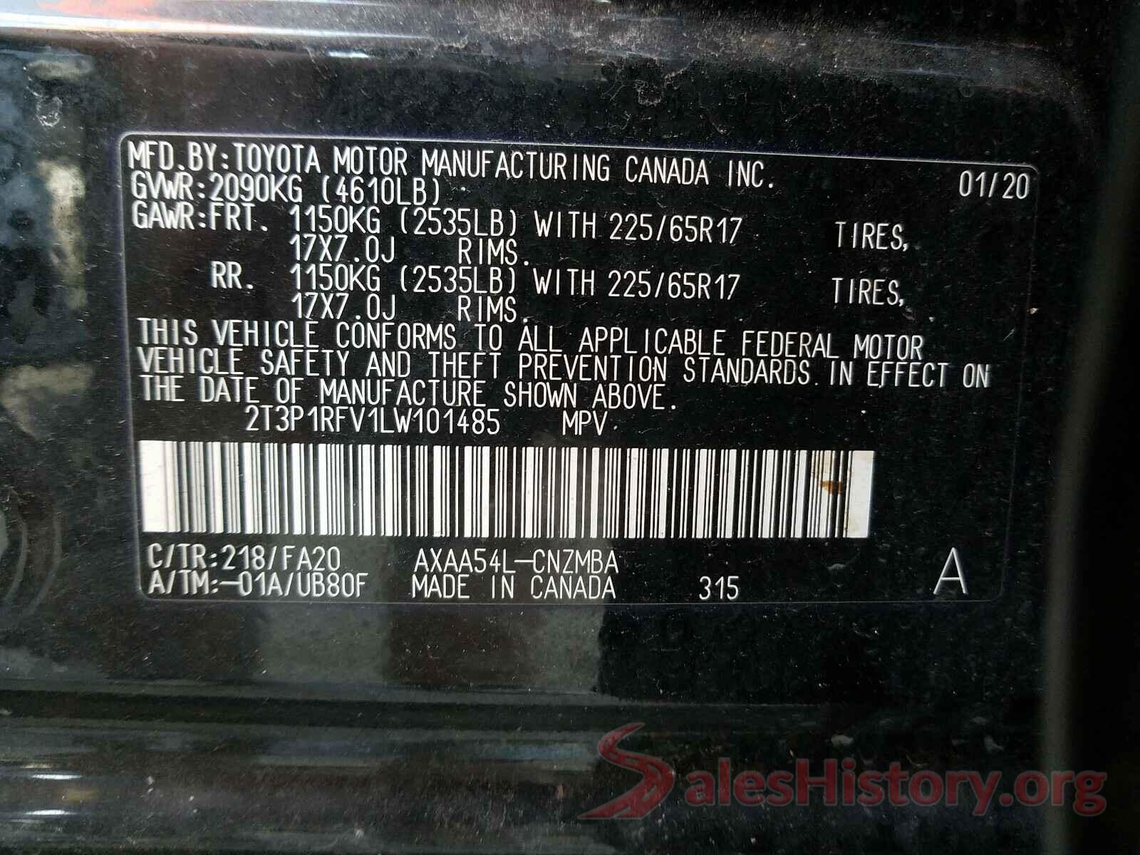 2T3P1RFV1LW101485 2020 TOYOTA RAV4